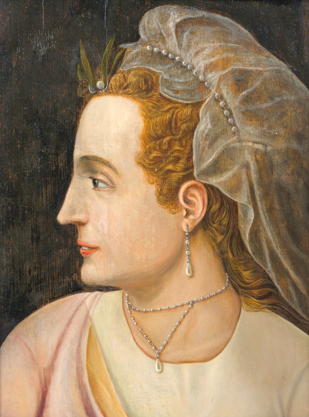 Flemish school, in the manner of Frans Floris (1517-1570): Portrait of a lady in profile, oil on panel, 16th C.