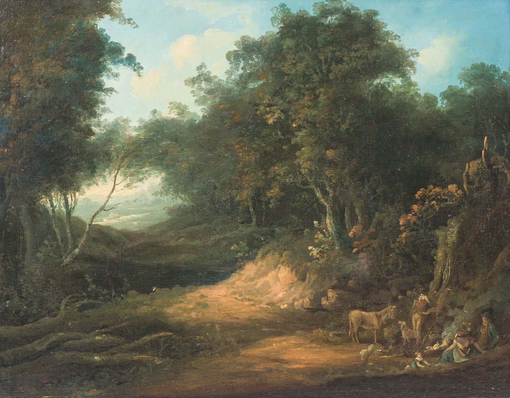 &Eacute;cole fran&ccedil;aise: Bergers dans un paysage, huile sur toile, 18&egrave;me si&egrave;cle