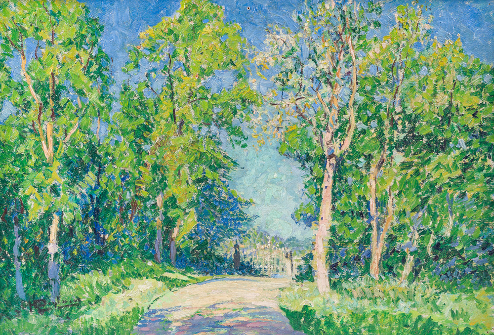 Henri Deglume (1865-1940): All&eacute;e dans un paysage ensoleill&eacute;, huile sur toile