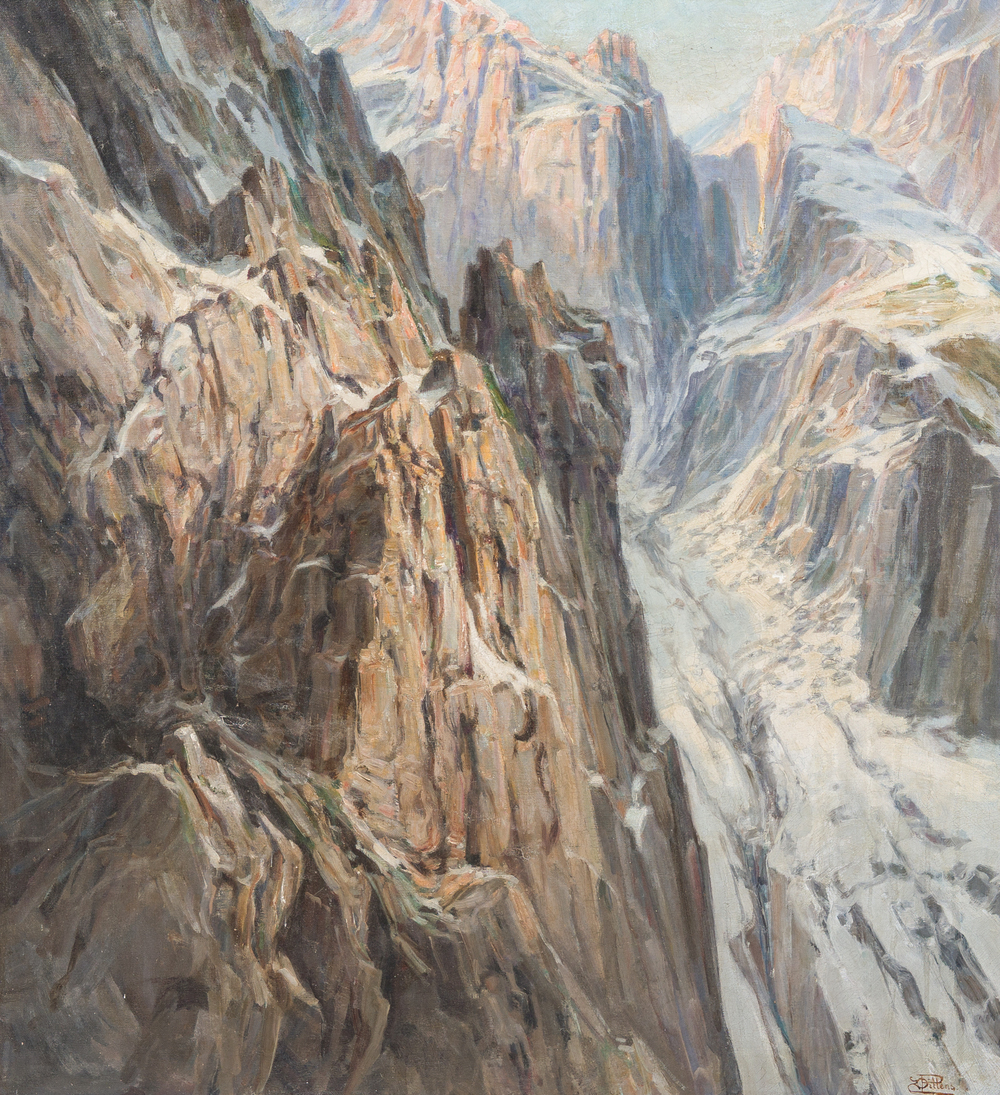 Paul Dillens (1874-1965): Paysage de montagne enneig&eacute;, huile sur toile