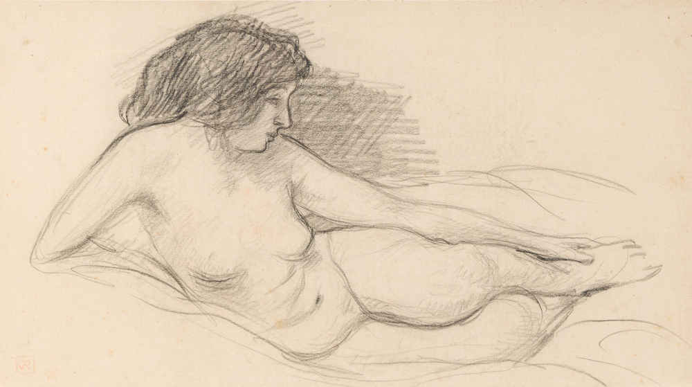 Th&eacute;o Van Rysselberghe (1862-1926): Nu f&eacute;minin allong&eacute;, crayon et fusain sur papier