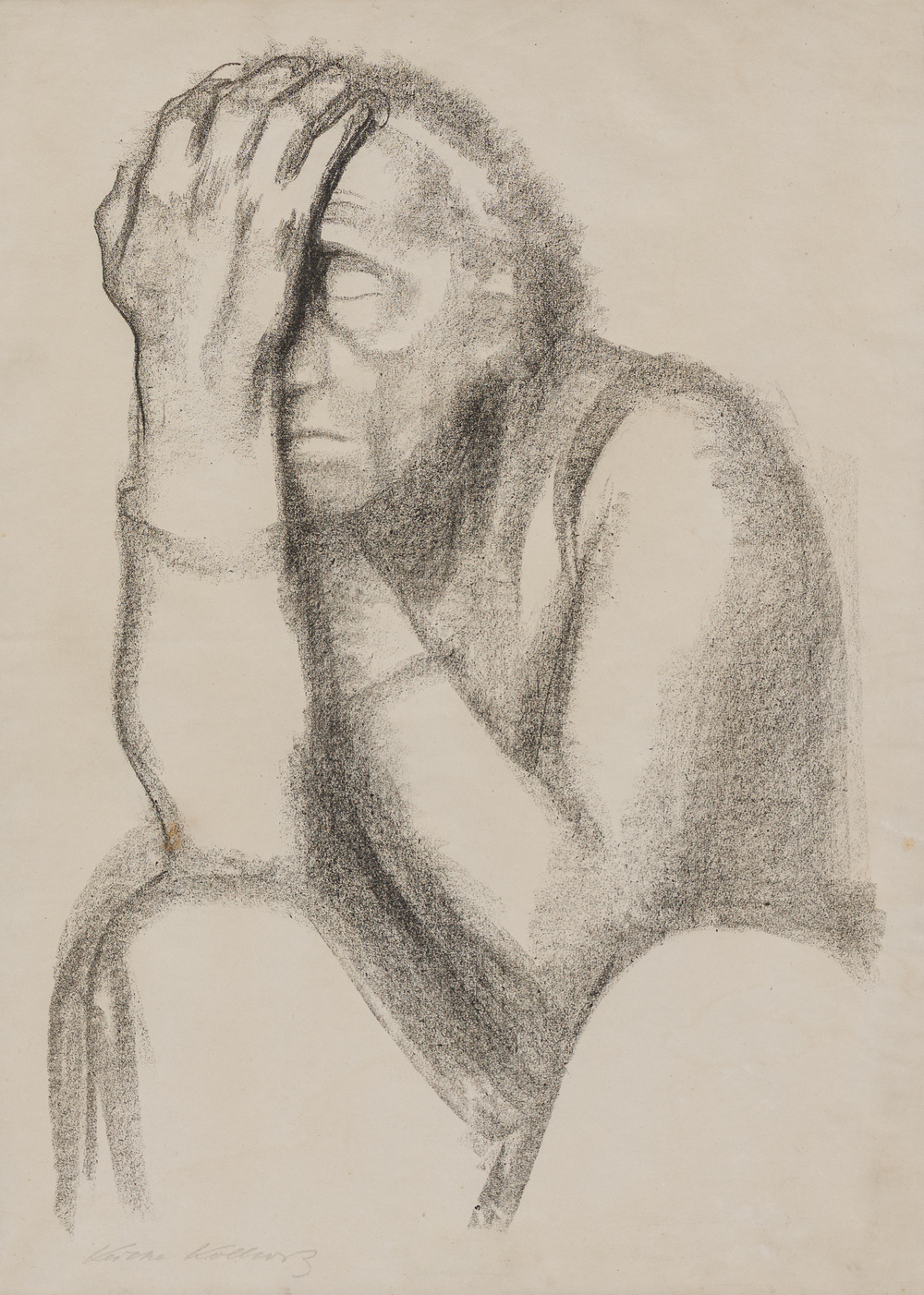 K&auml;the Kollwitz (1867-1945): 'Nachdenkende Frau', lithographie, [1920]