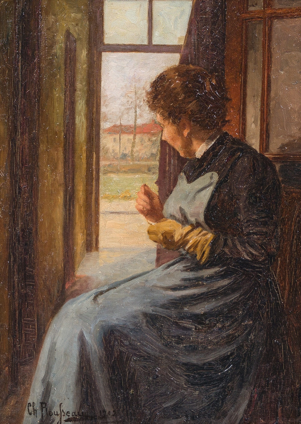 Charles Rousseau (1862-1916): La couturi&egrave;re, huile sur toile, dat&eacute; 1902