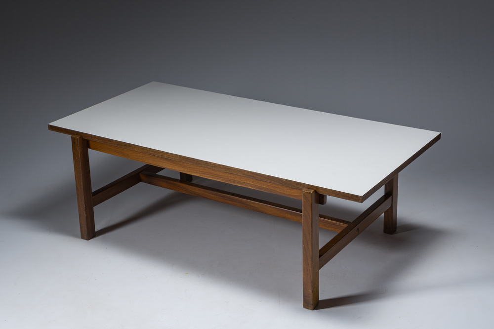 Cees Braakman (1917-1995): Teak wooden and white formica coffee table for Pastoe, third quarter 20th C.