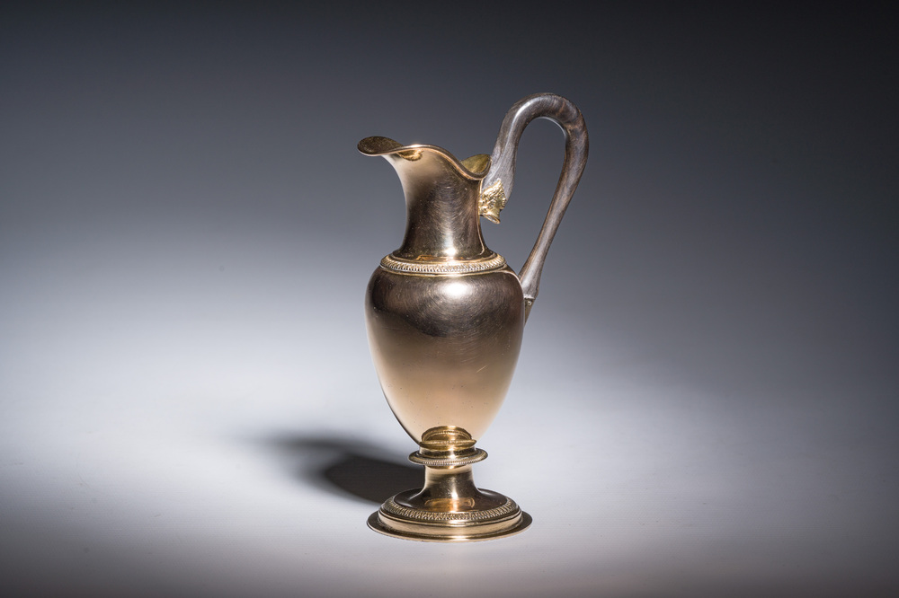 Pot &agrave; lait en argent dor&eacute; &agrave; anse en &eacute;b&egrave;ne, 950/000, poin&ccedil;on de ma&icirc;tre Lesage, Paris, France, premier quart du 19&egrave;me si&egrave;cle