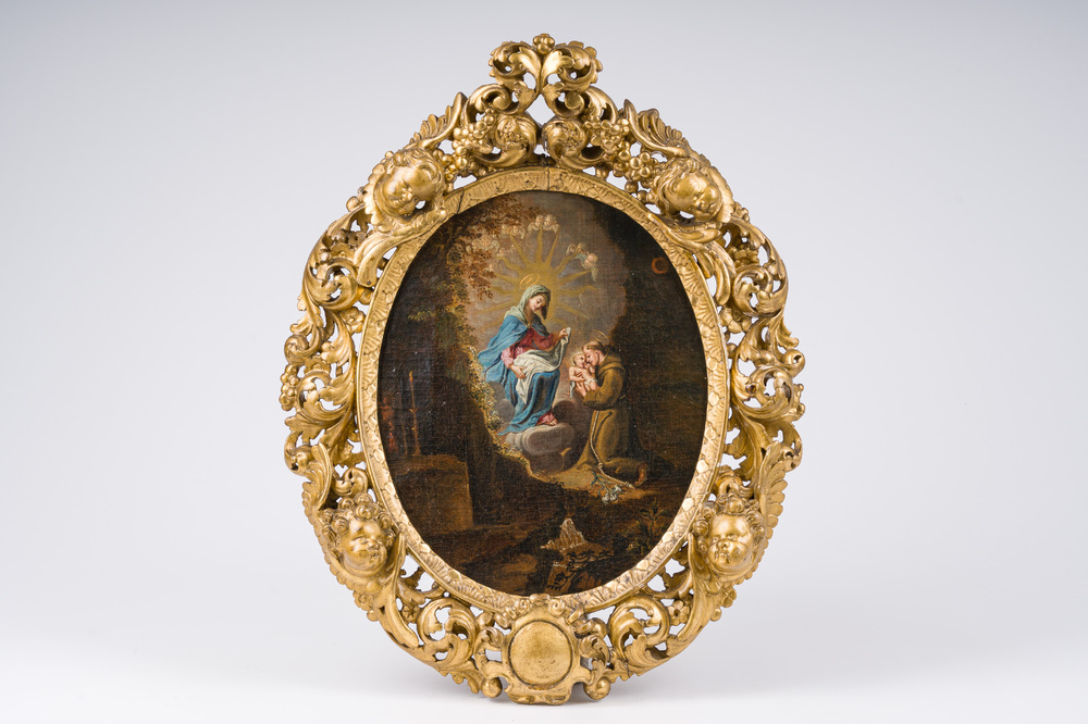 &Eacute;cole italienne, suiveur de Francesco Vanni (1563-1610): La vision de saint Fran&ccedil;ois d'Assise, huile sur toile, 18&egrave;me si&egrave;cle