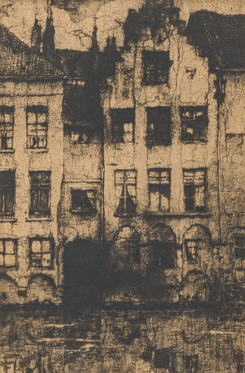 Jules De Bruycker (1870-1945): Quai &agrave; Gand, eau-forte, &eacute;d. 53/122