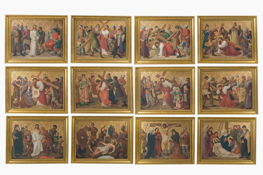 Ecole belge: Chemin de croix de douze tableaux, huile sur cuivre, ca. 1900