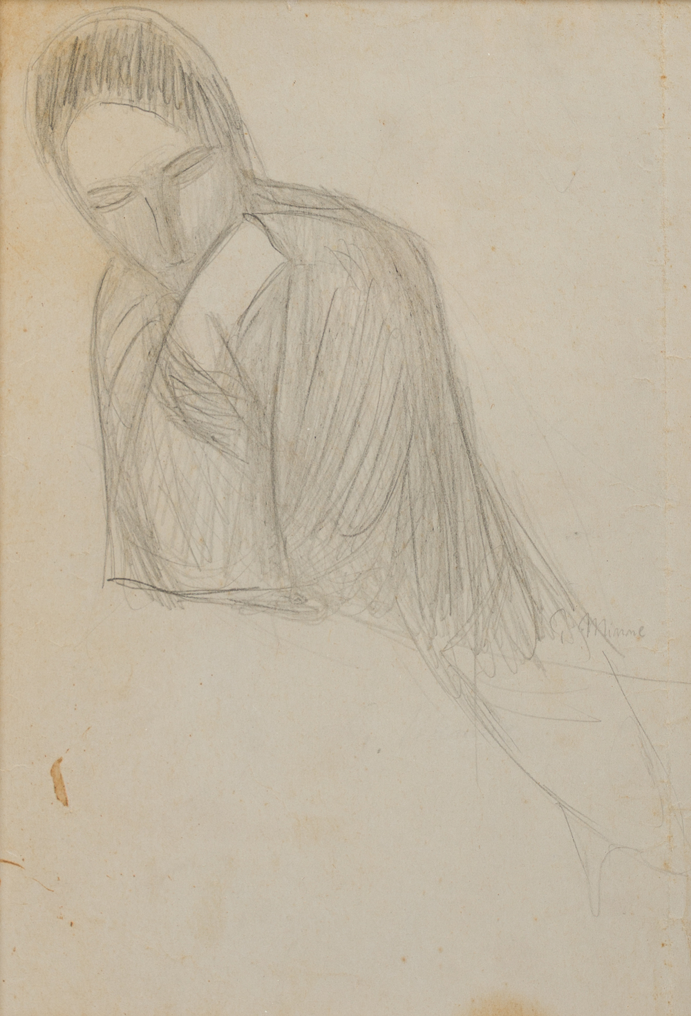 George Minne (1866-1941): Une r&eacute;flexion, crayon sur papier