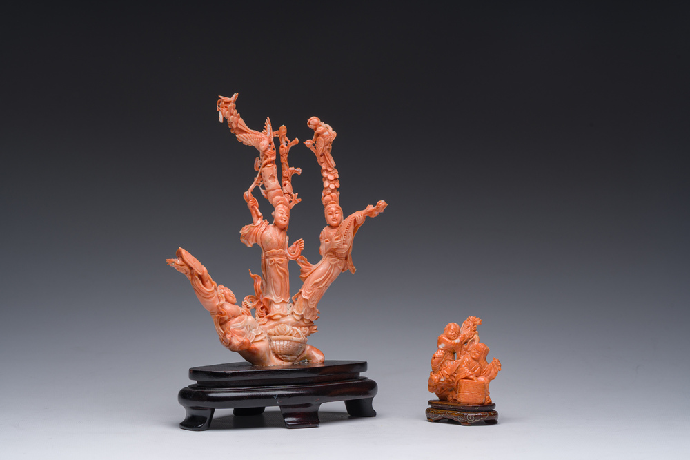 Deux sculptures en corail rouge, Chine, 19&egrave;me/20&egrave;me si&egrave;cle