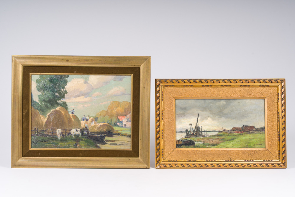 &Eacute;cole belge: Deux paysages divers, huile sur toile et panneau