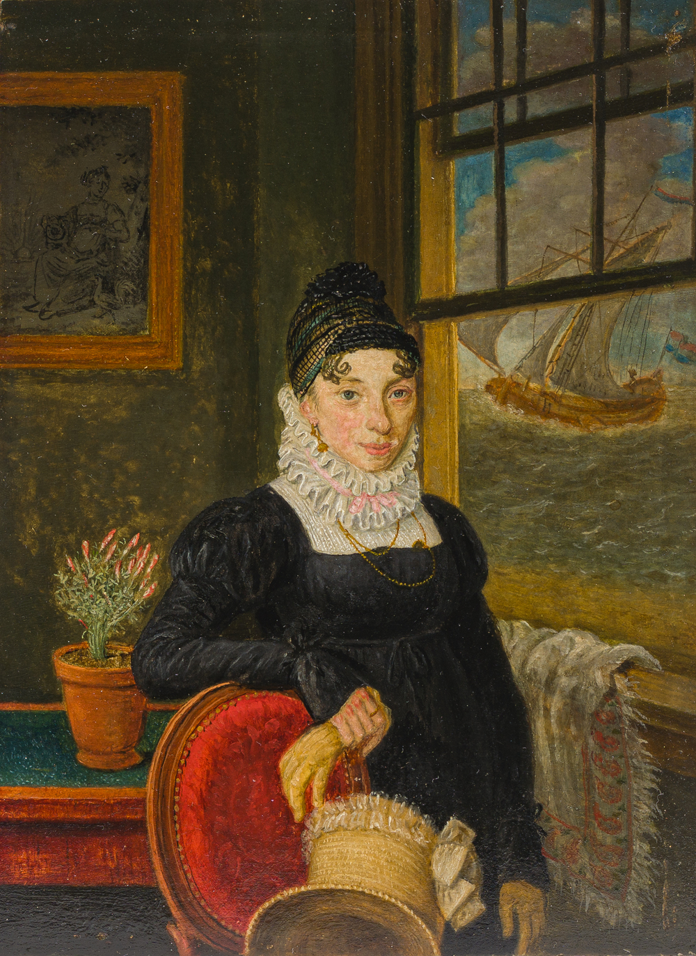Johannes Petrus Van Horstok (1745-1825): Portrait d'une dame dans un int&eacute;rieur, huile sur panneau, dat&eacute; 1816