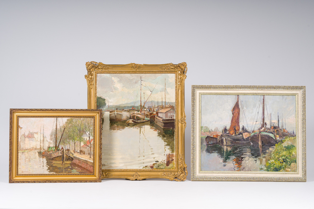 &Eacute;cole belge: Trois vues de rivi&egrave;re, huile sur toile, 19&egrave;me/20&egrave;me si&egrave;cle