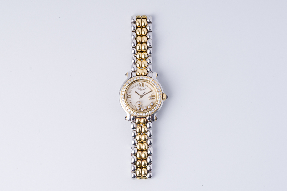 Montre de femme Chopard 'Happy Sport' en acier inoxydable et or 18 carats avec sept 'Happy Diamonds', Suisse, dernier quart du 20&egrave;me si&egrave;cle