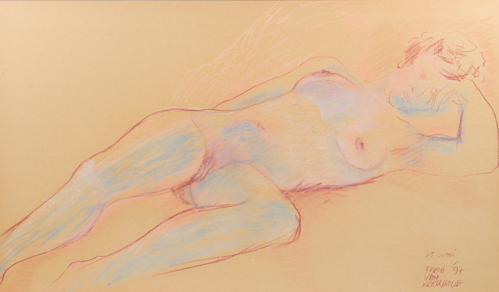 Frans Van Kerckhove (1945-2017): Nu f&eacute;minin allong&eacute;, pastel sur papier, dat&eacute; (19)97