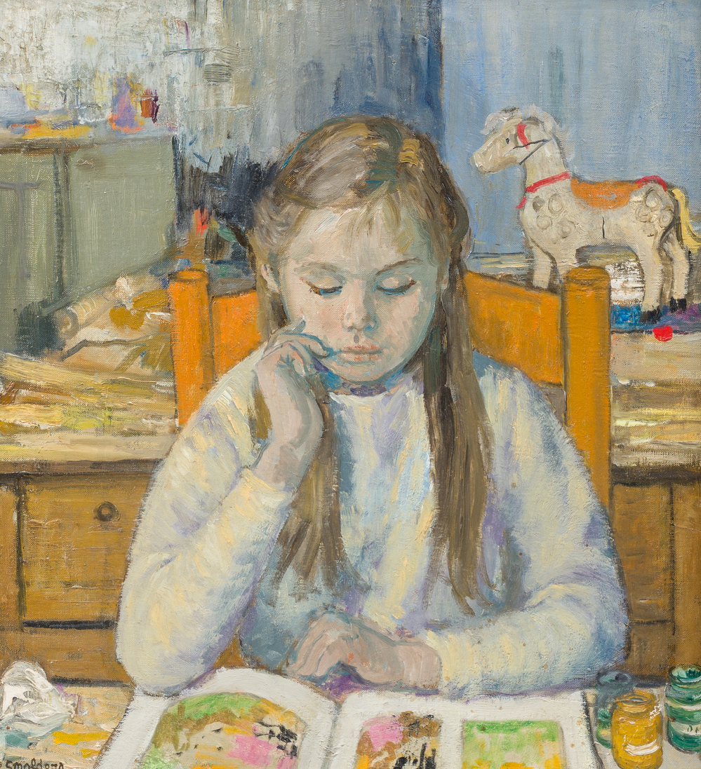 Paul Smolders (1921-1997): Fille lisant, huile sur toile