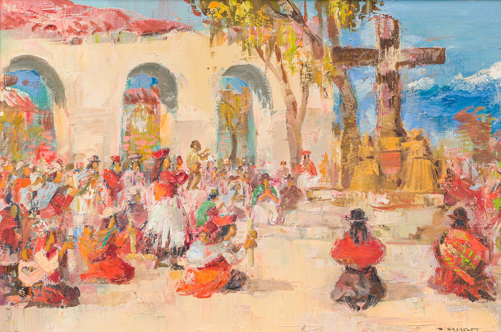 Paul Alfred Marie Daxhelet (1905-1993): Un rituel maya, huile sur toile