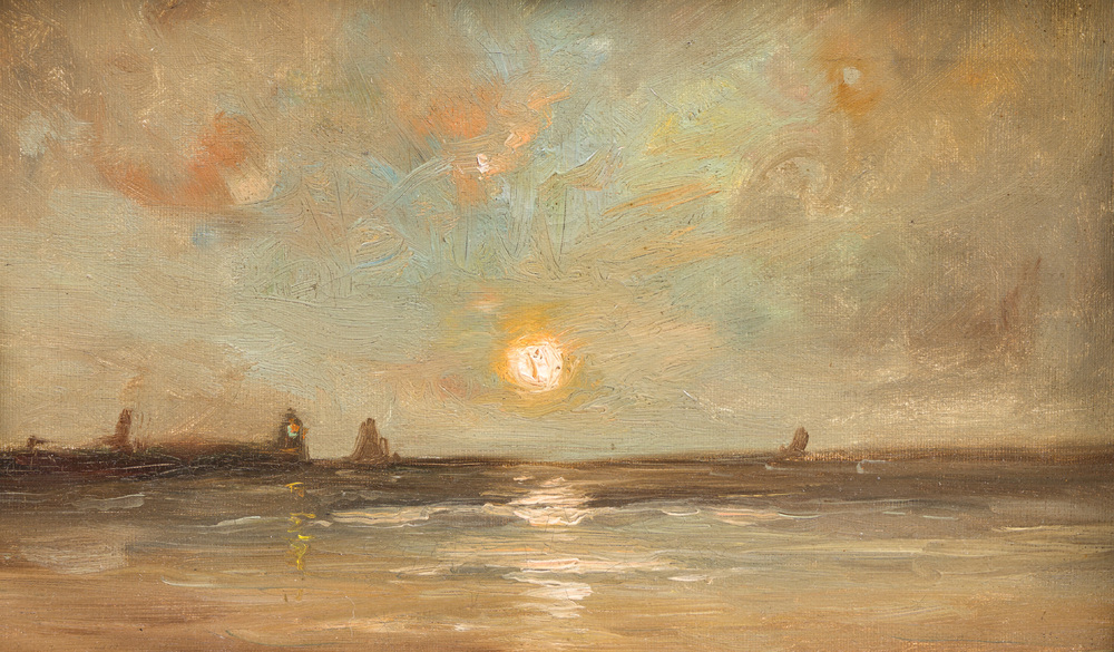 Louis Artan (1837-1890): Marine dans la lumi&egrave;re du soir, huile sur toile