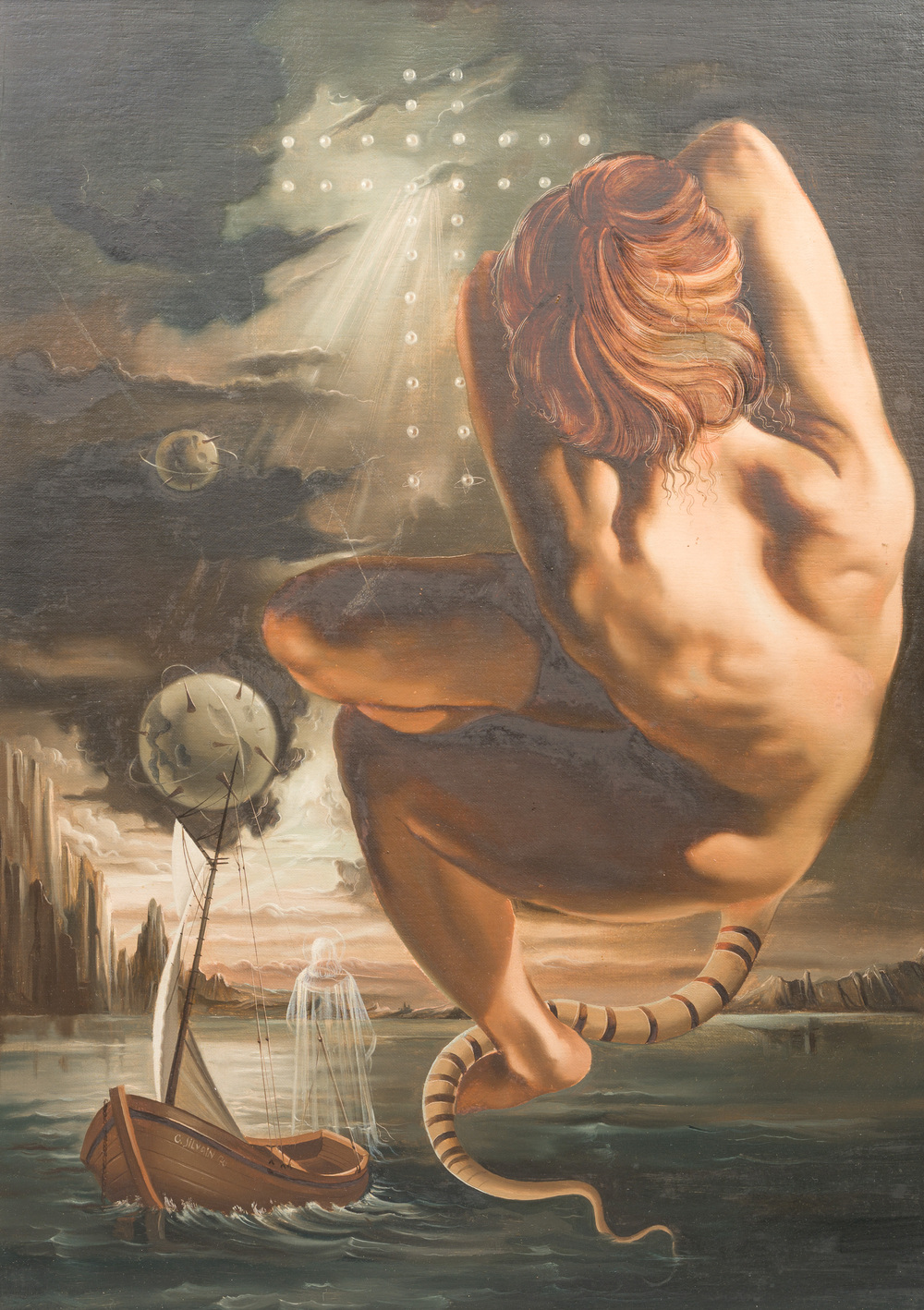 Christian Silvain (1950): A vision at sea, oil on panel, dated 1976