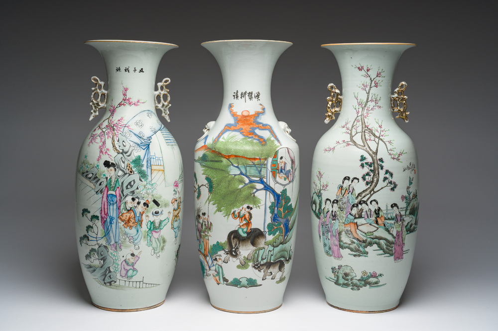 Drie diverse Chinese famille rose vazen, 19de/20ste eeuw