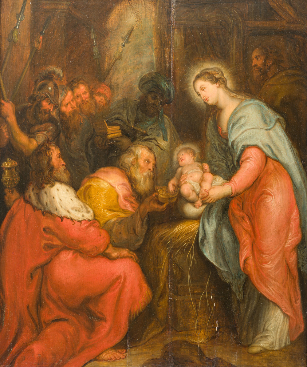 Flemish school, follower of Peter Paul Rubens (1577-1640): The adoration of the kings, oil on panel, 17th C.