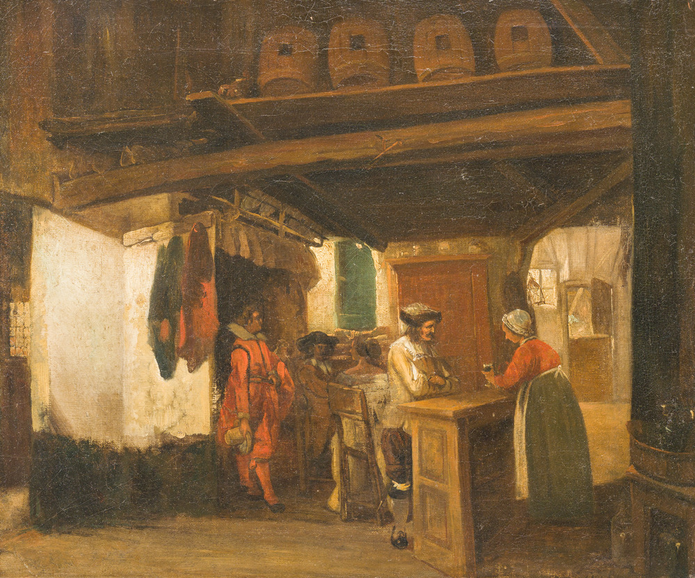 Hendrik Leys (1815-1869, &agrave; la mani&egrave;re de): Sc&egrave;ne d'auberge anim&eacute;e, huile sur toile, 19&egrave;me si&egrave;cle