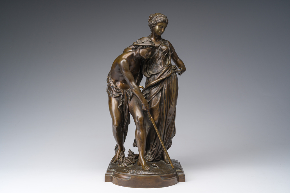 Provin Serres (1840-?): Pan en Ceres, gepatineerd brons