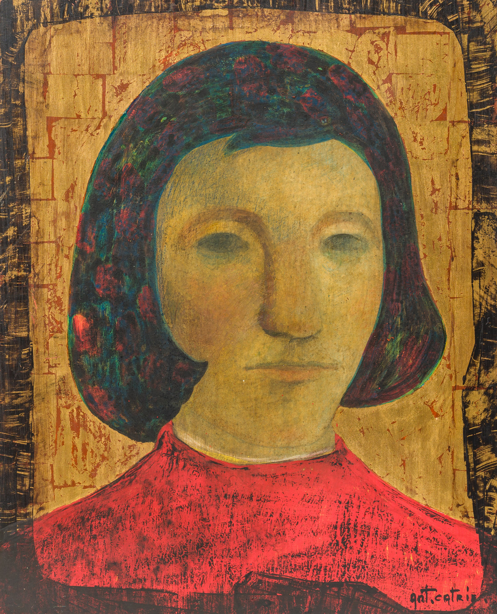 Antoon Catrie (1924-1977): Portret van een jongedame, tempera op paneel