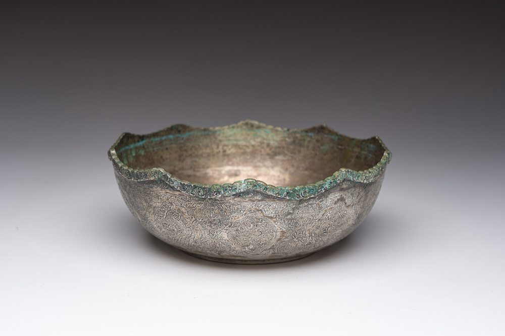 A Persian silver bowl with engraved floral design, Iran, 1967-1979