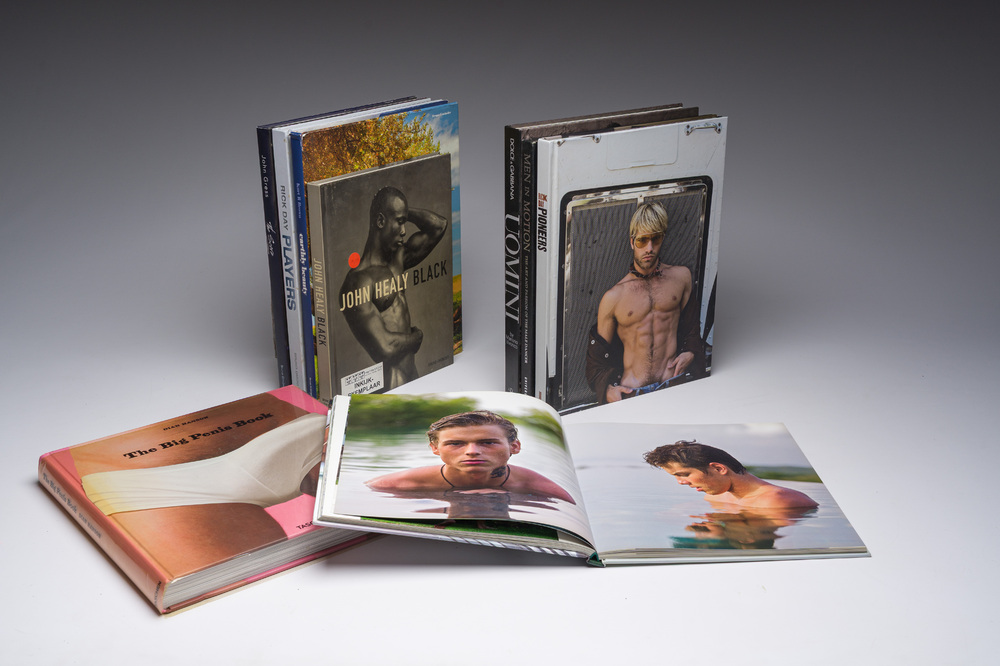A collection of nine books with homoerotic subjects