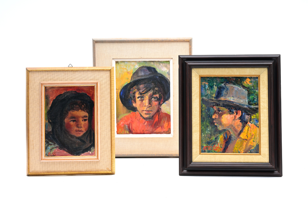 Georges Steel (1923-2010): Three various portraits, oil on board and on canvas marouflated on board, dated (19)55, (19)72 and 1980