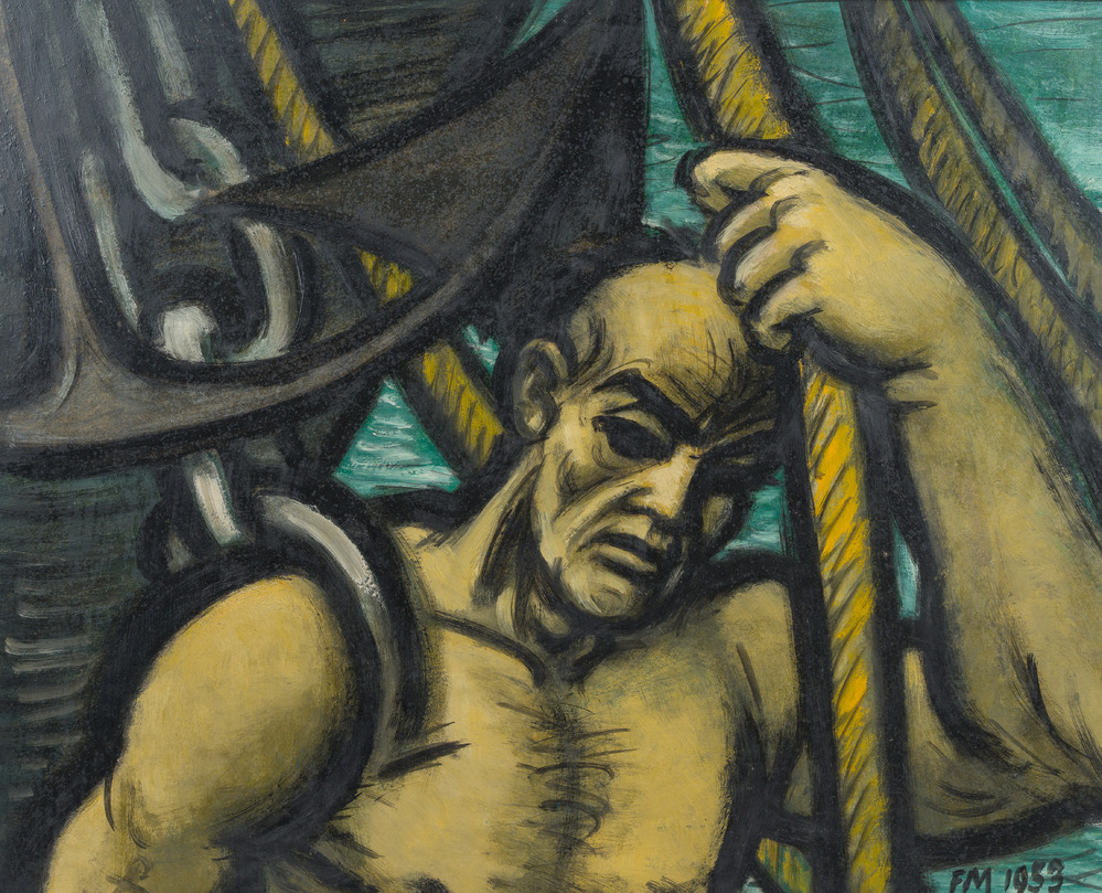 Frans Masereel (1889-1972): 'Dockhand &agrave; l'ancre', huile sur isorel, dat&eacute; 1953