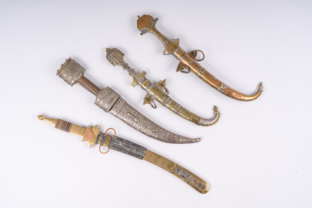 Four North African brass and silver daggers, Morroco and Algeria, 19th C.