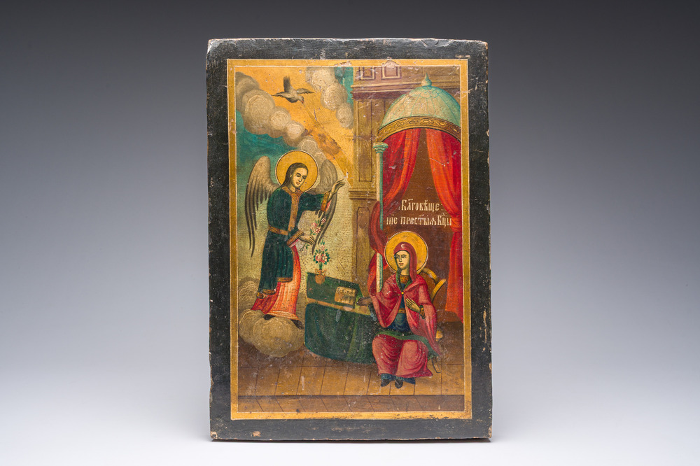 A Russian orthodox &lsquo;The Annunciation' icon, 18th/19th C.