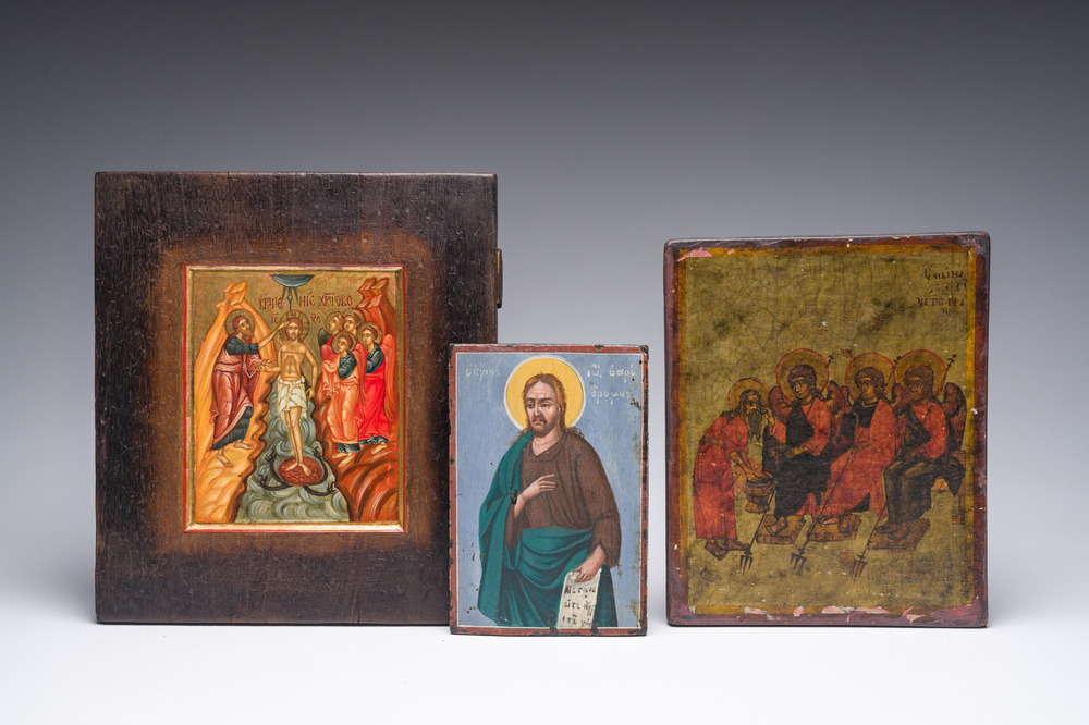 Three various Russian and Greek orthodox icons, 19th/20th C.