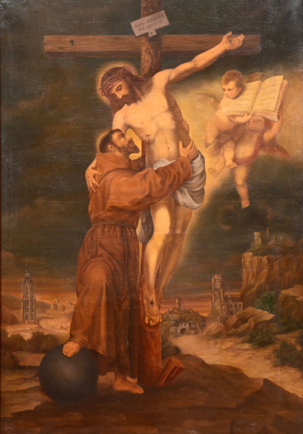 European school, follower of Bartolom&eacute; Esteban Murillo (1618-1682): The descent of Christ from the cross by Saint Francis, oil on canvas, 19th/20th C.