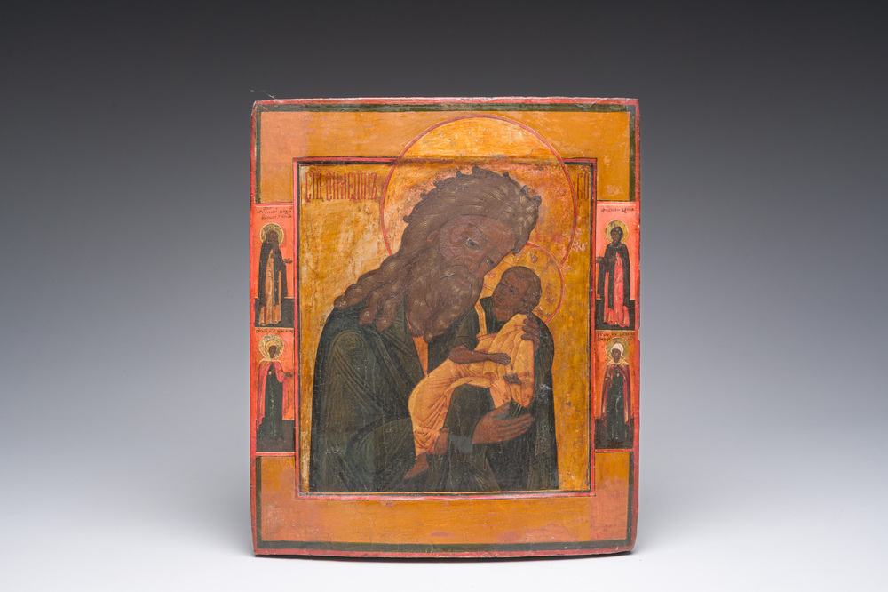 Een Russisch-orthodoxe 'Sint-Simeon de God ontvanger' icoon, 19de eeuw