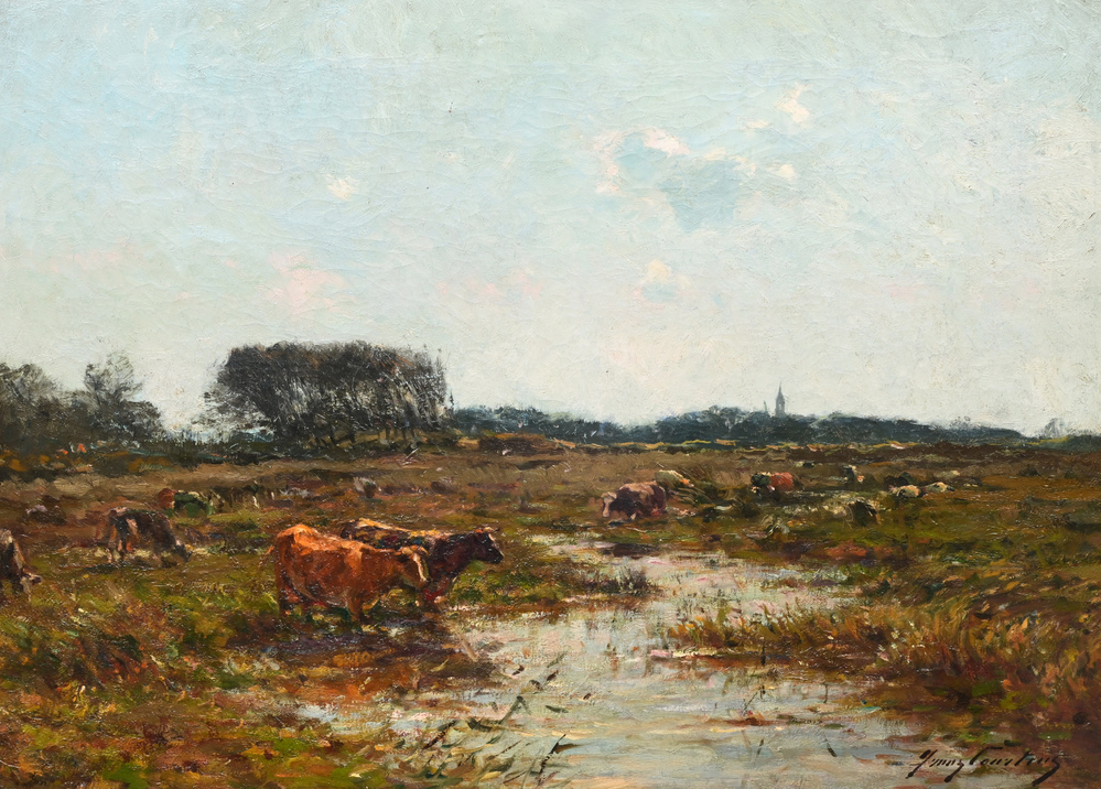 Franz Courtens (1854-1943): Marshy landscape with cows, oil on canvas