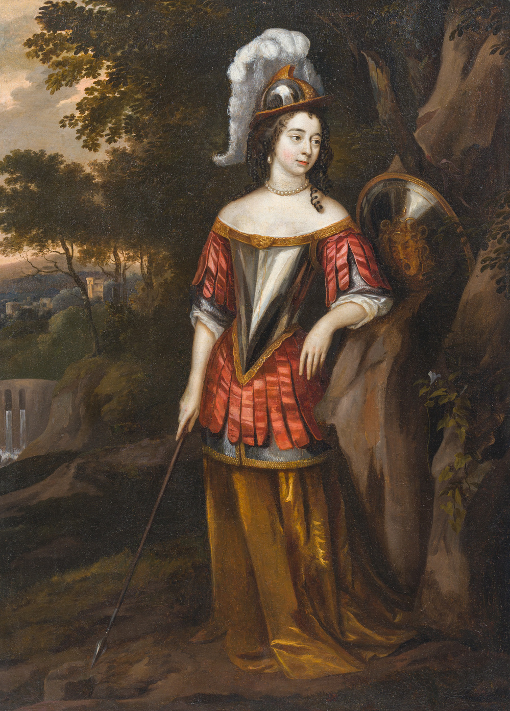 Dutch school, circle of Constantijn Netscher (1668-1723): Portrait of a noble lady as Pallas Athena, oil on canvas, 17th C.