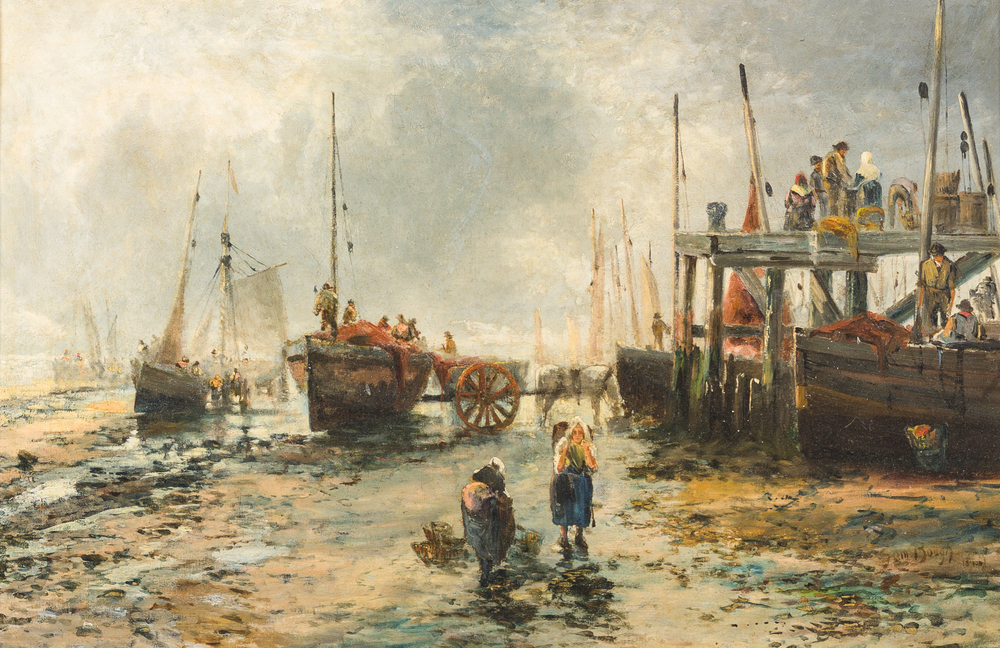 Samuel Bough (1822-1878): Le retour de la p&ecirc;che, huile sur toile, dat&eacute; 1869
