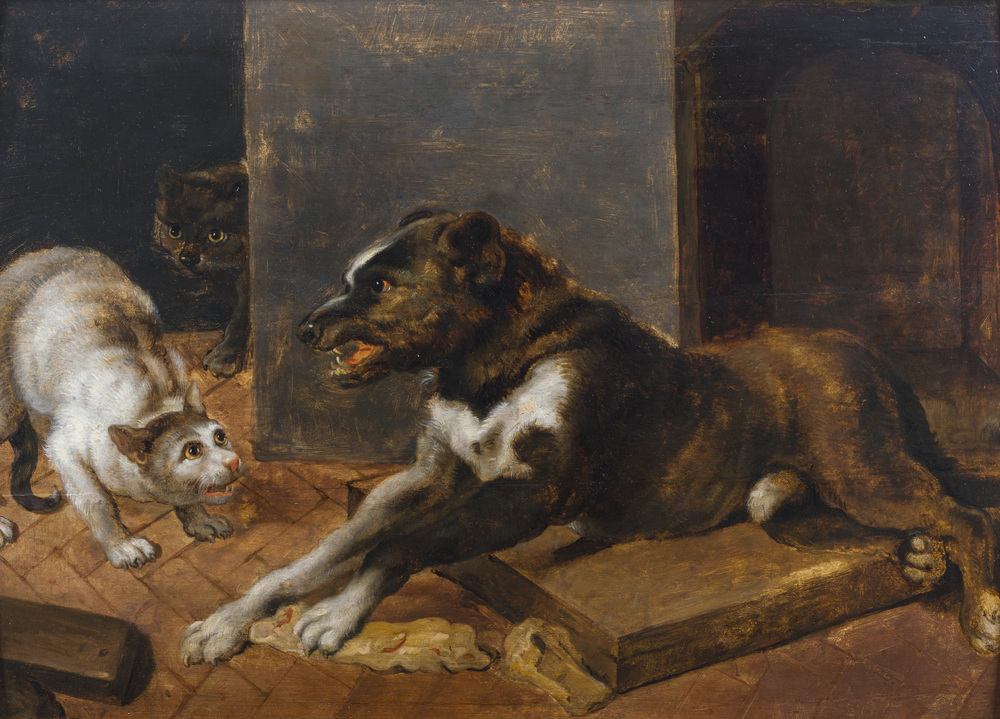 Flemish school, circle of Paul de Vos (1595-1678): Dog and cats fighting for the prey, oil on panel, 17th C.