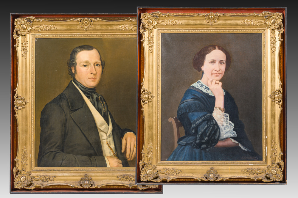Jozef Quisthoudt (1883-1953): Double portrait de Jean-Baptiste Collet et Caroline De Zangr&eacute;, huile sur toile, dat&eacute; de 1931