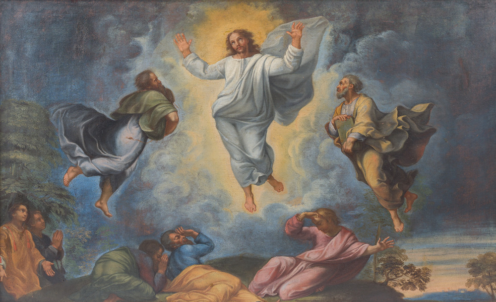 French school, follower of Raphael (1483-1520): The transfiguration of Jesus, oil on canvas, 17th C.