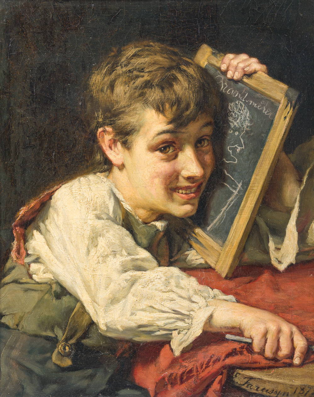 Edgard Farasyn (Edgar Farasijn, 1858-1938): 'Grand-m&egrave;re', olie op doek, gedateerd 1878