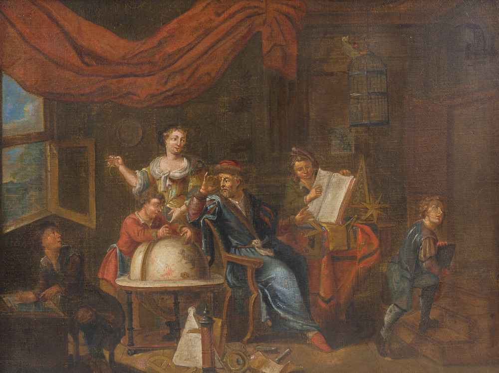 Flemish school, in the manner of Gerard Thomas (1663-1720): The studio of the astronomer-geographer, oil on canvas, first half 18th C.
