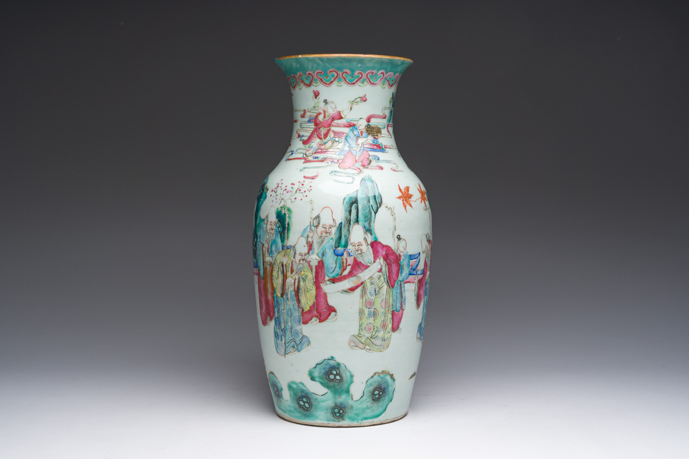 A Chinese famille rose 'immortals' vase, 19th C.
