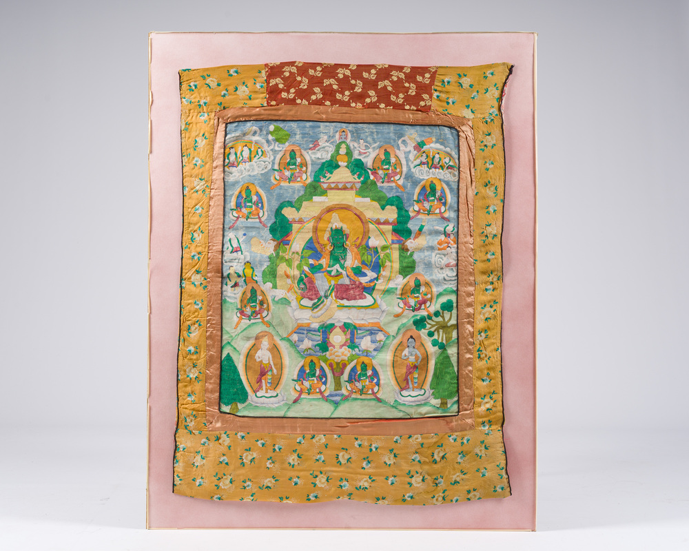 A 'Green Tara' thangka, Tibet or Nepal, 20th C.