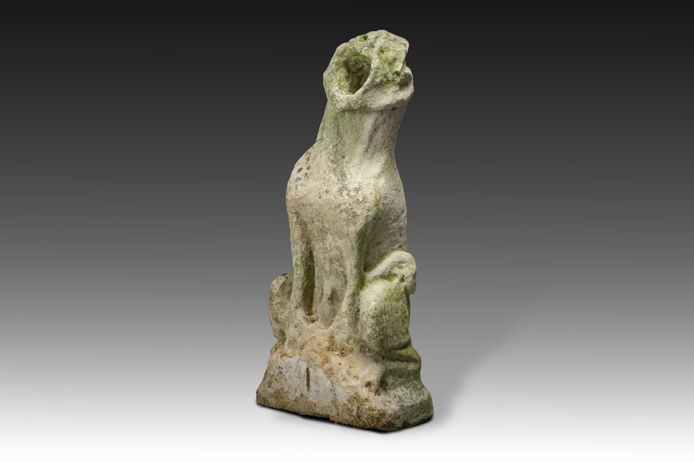 A Brabant Balegem stone gargoyle in the shape of a fantasy animal, 14th C.