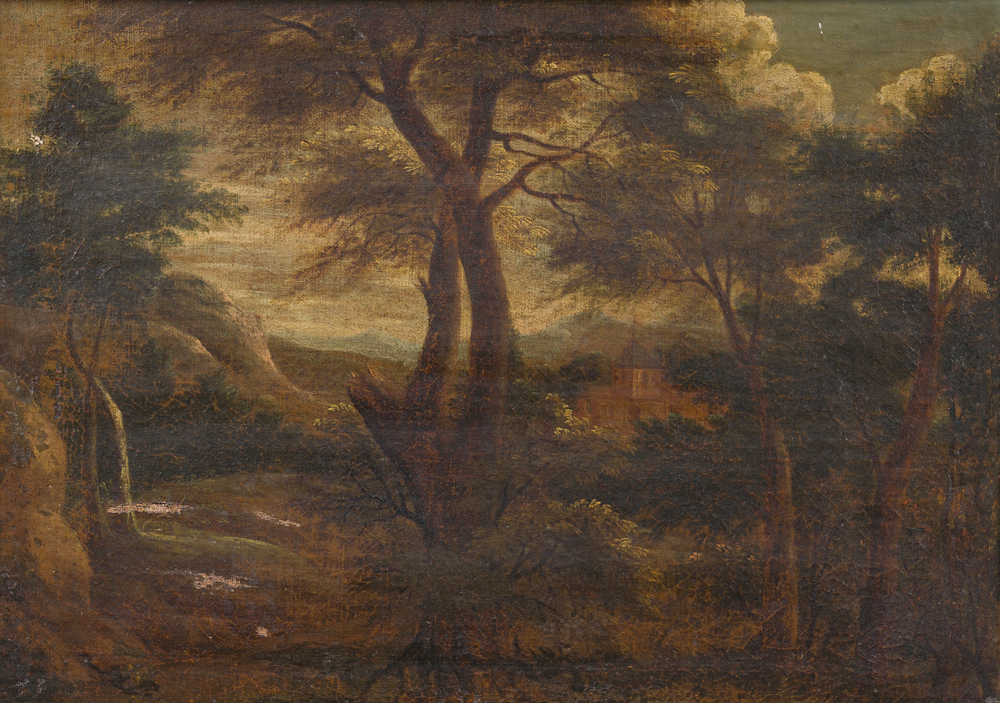 Dutch school: Landscape with a country house, oil on canvas, 18th C.