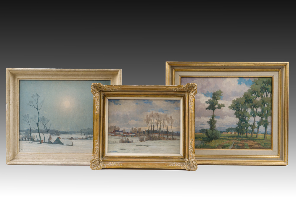 Karel Van Lerberghe (1889-1953): Drie diverse landschappen, olie op board, &eacute;&eacute;n gedateerd (19)41